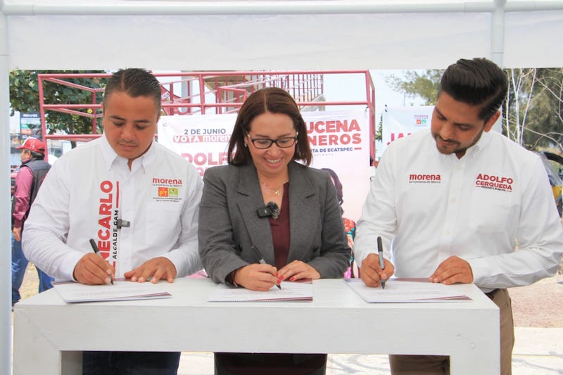 Firma Azucena Cisneros convenio de seguridad con sus homólogos de Nezahualcóyotl y la GAM