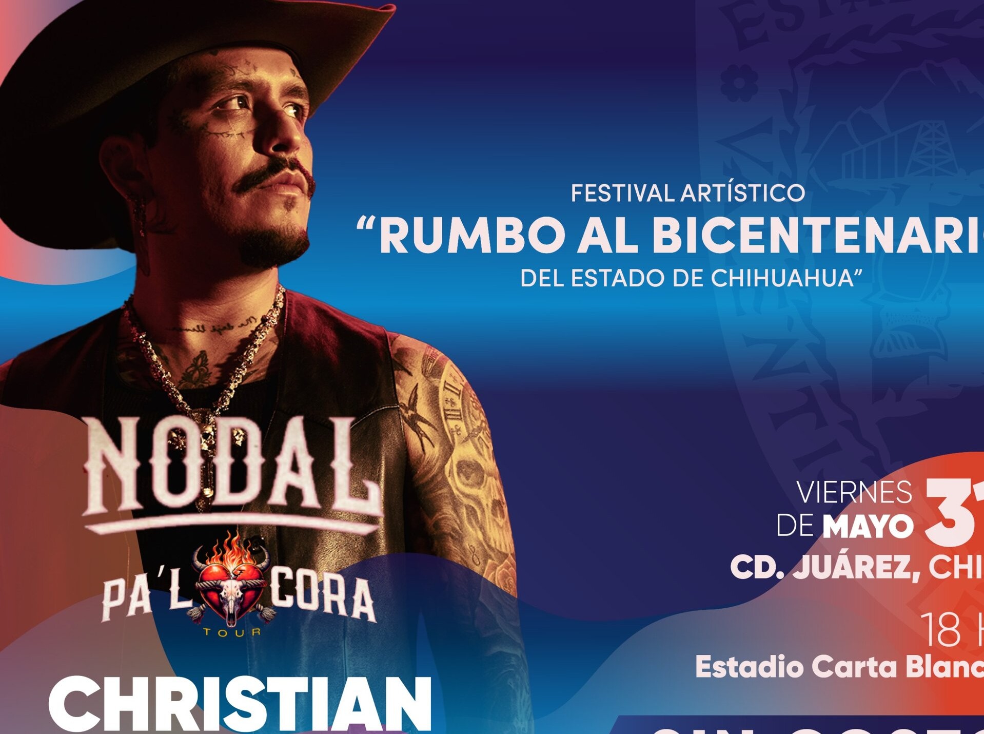 Christian Nodal se presentará en Ciudad Juárez como parte del Festival Artístico “Rumbo al Bicentenario”