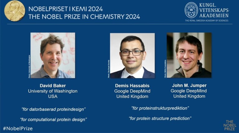 Nobel de Química 2024 a científicos que revelaron los secretos de las proteínas