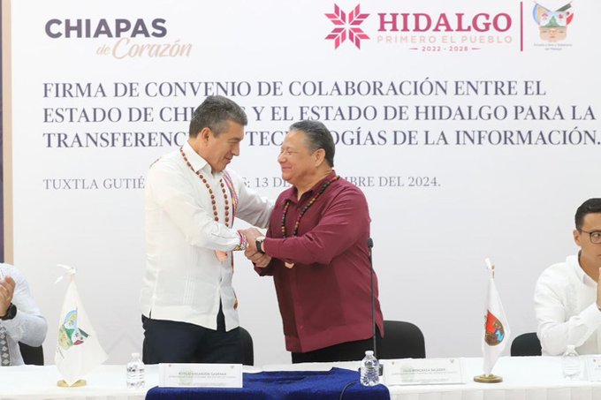 Hidalgo y Chiapas firman convenio de colaboración en innovación tecnológica