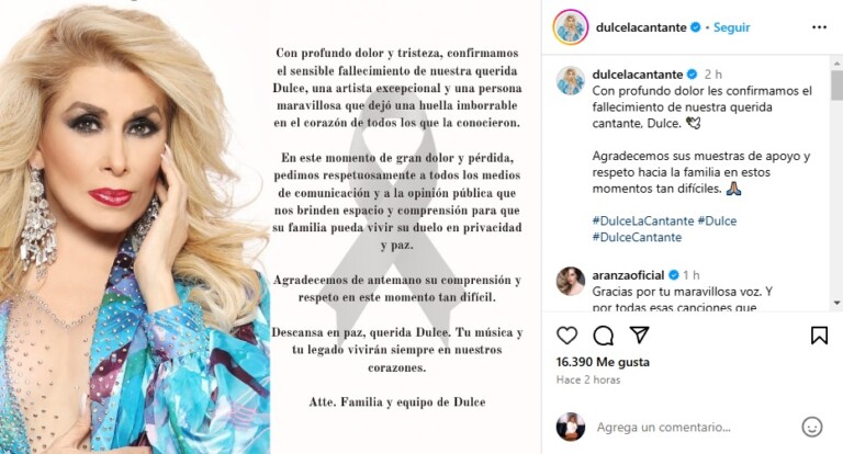 Familia de Dulce rompe el silencio tras muerte de la cantante