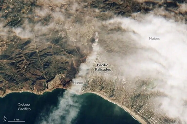 Imágenes desde el espacio  de los incendios en Los Ángeles y el impacto de los Vientos de Santa Ana