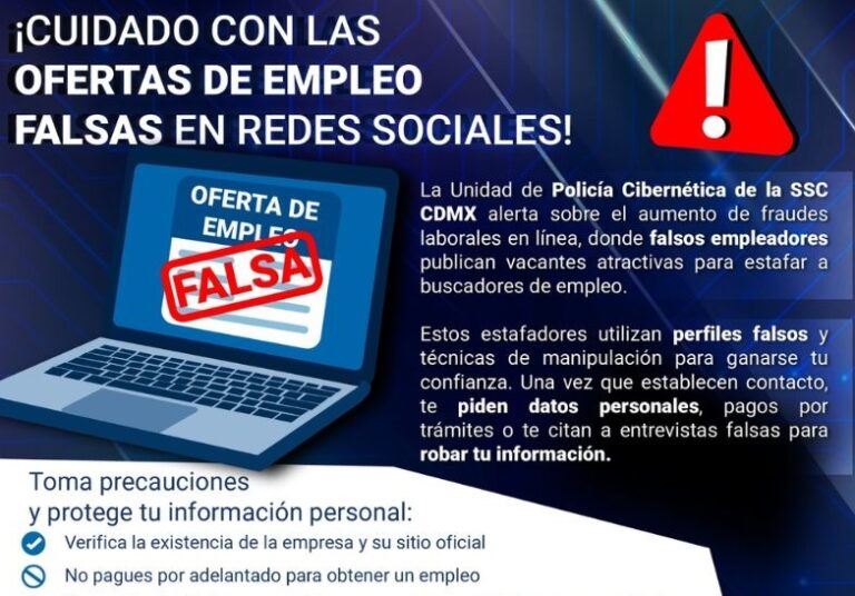 Alerta Policía Cibernética por falsas ofertas de empleo en redes sociales
