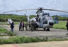 Salomón Jara y Claudia Sheinbaum realizan sobrevuelo de evaluación en Oaxaca tras impacto de 'Erick'