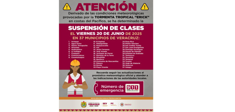Suspenden clases en Veracruz debido a las fuertes lluvias