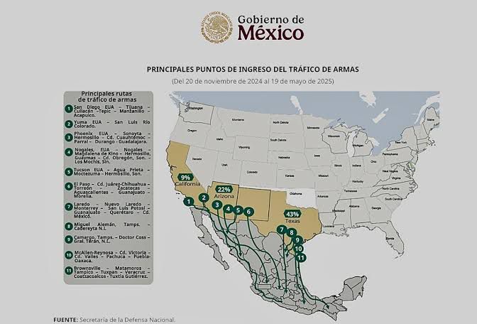 Texas, principal puerta de entrada de armas ilegales a México: SEDENA