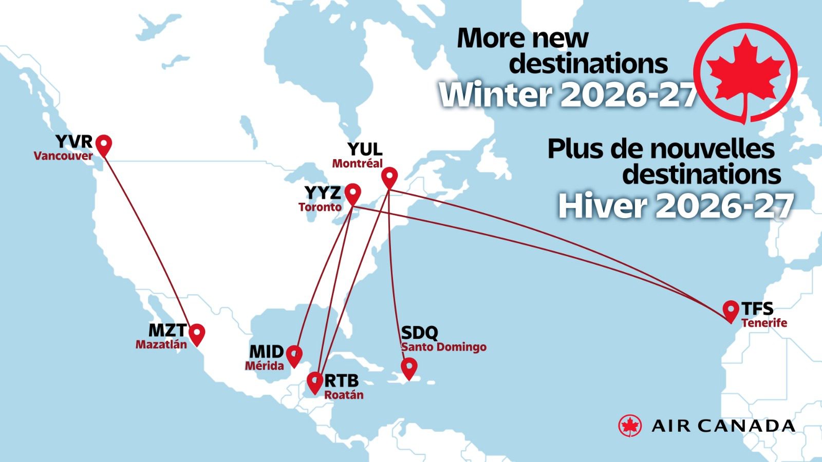 Yucatán se suma a los destinos de Air Canada con la ruta Toronto-Mérida